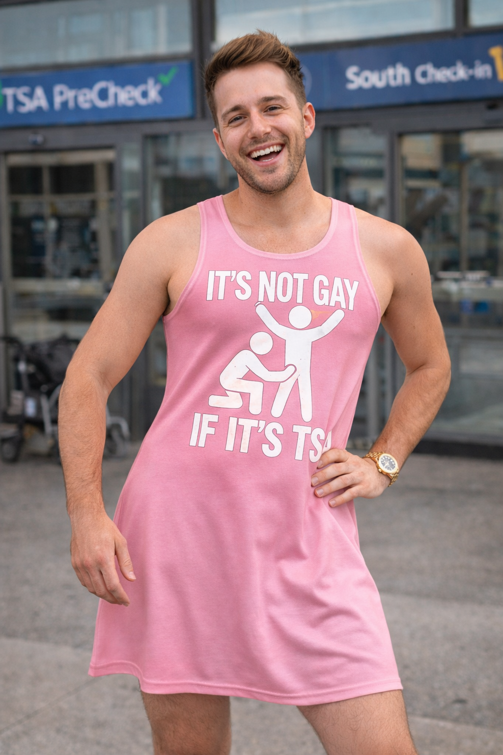 Its Not Gay If Its TSA - Pink Skater Dress